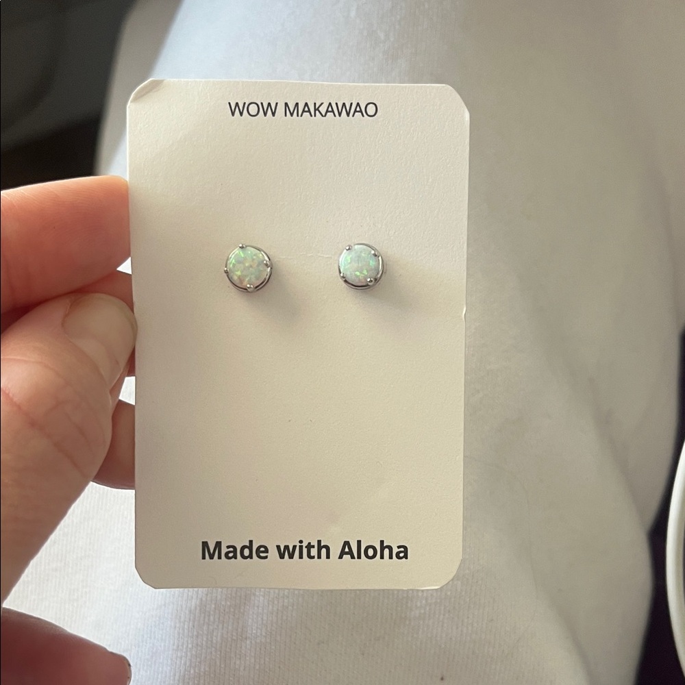WOW Makawao White Opal Stud Earrings - Made with Aloha